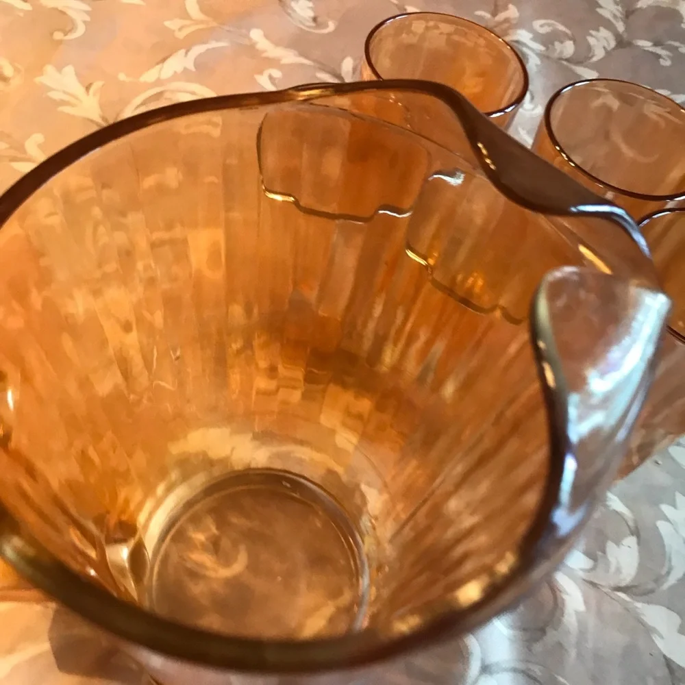 VINTAGE CARNIVAL GLASS IRIDESCENT PITCHER - Picture 6 of 14